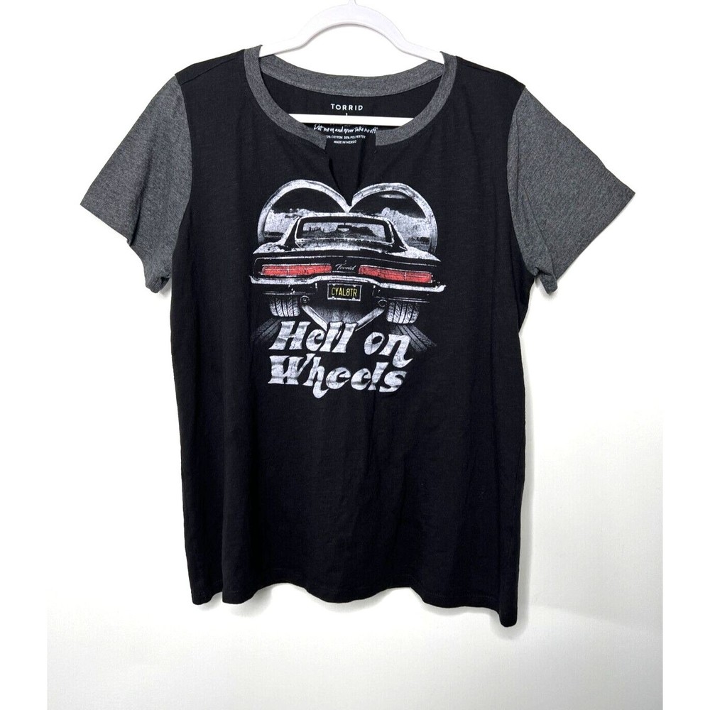 Torrid Top Womens 1X Gray Short Sleeve Hell On Wheels Tee Shirt
